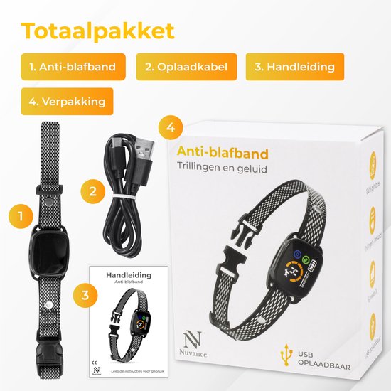 Nuvance Anti Blafband Digitaal - Anti Blaf Apparaat zonder Schok - Oplaadbaar - Blafband voor Honden & Puppy's - 6 Standen