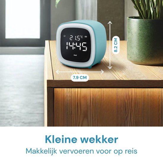 JustAnotherProduct AP18 - Oplaadbare digitale wekker met licht (3 standen) - Alarm klok met temperatuur (15.5°C tot 50°C) - 12/24h Alarm clock - Nachtlamp - Licht blauw