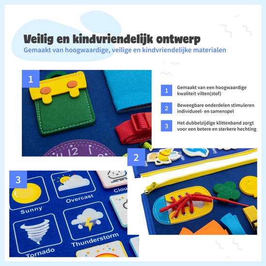 MontiPlay® Montessori Speelgoed - Sensorisch Speelgoed - Activiteitenbord - Busy Board - Montessori activiteitenboek voor thuis - Educatief - Sensomotorisch Speelgoed - Blauw