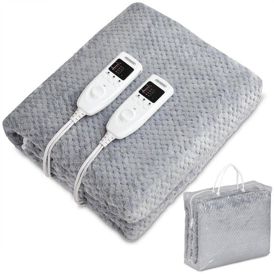 Monzana Warmtedeken - Elektrisch Fleece 160x140cm 2x60W - Grijs