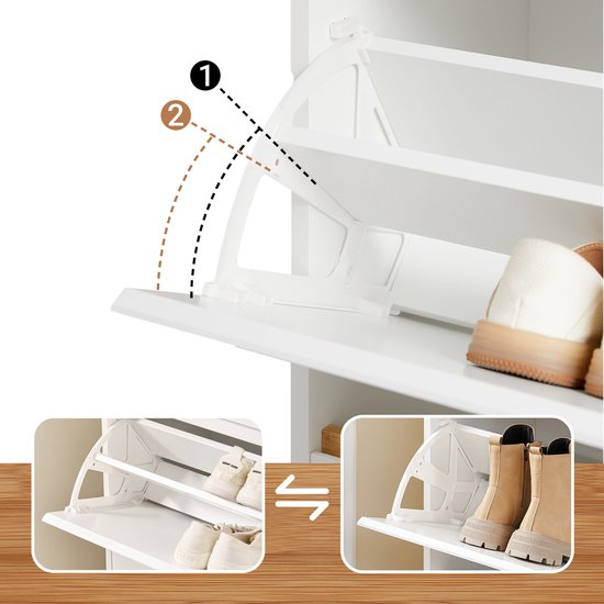 SoBuy FSR189-WN Schoenenkast - Witte Houtcomposiet met 3 Kleppen & Deur