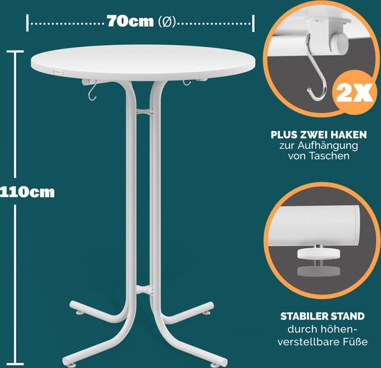 CASARIA Statafel - 70x110cm Inklapbaar Verstelbare Tafelpoten - Wit