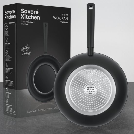 Savore Kitchen Wokpan Ø 28 cm - Inductie - PFAS vrij - Keramische Antiaanbaklaag - Wok Pan - Wokpannen