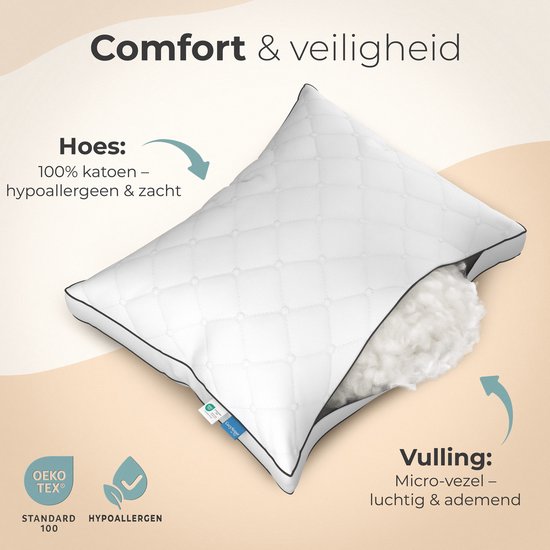 CozySense® Kinderkussen - Hoofdkussen Kind - Peuterkussen - Ergonomisch & Verstelbaar - 100% Katoen - Hypoallergeen - OEKO-TEX® - 40x55cm - 2-12 Jaar
