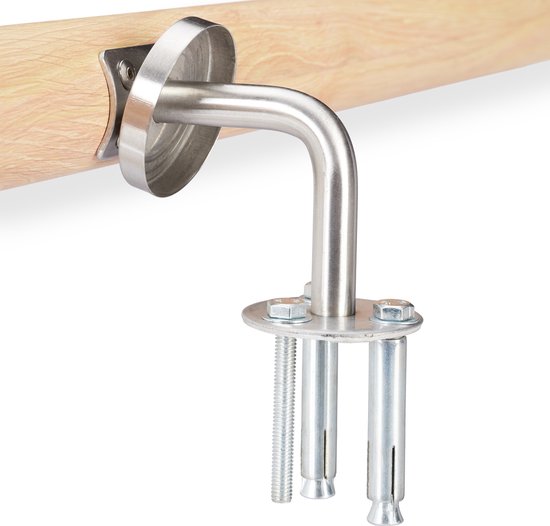 aluminium trapleuning - rond - voor binnen en buiten - beukenhout look - 150 cm - Ø 42 mm - met wandhouder - natuur