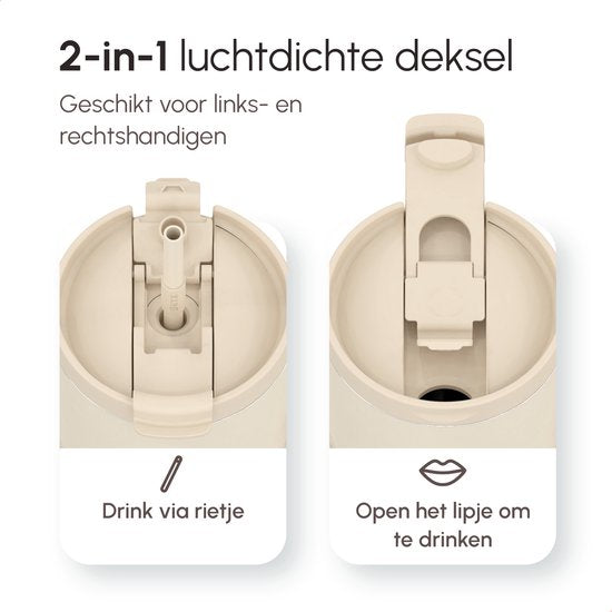 ONYX Drinkfles met Rietje - 1.2 Liter - Waterfles voor Kinderen & Volwassenen - Beige