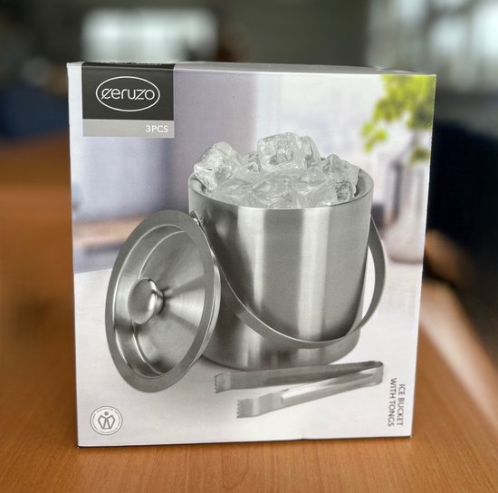 Ceruzo RVS IJsemmer - met IJstang - Dubbelwandig - Roestvrijstaal - 15 cm x 18.5cm -
