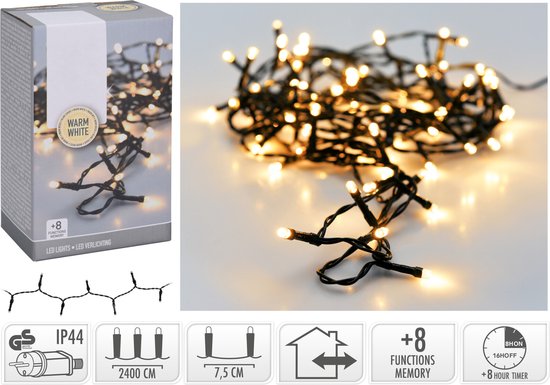 Kerstverlichting 320 led- 24m - Warm Wit - Timer - Lichtfuncties - Geheugen - Buiten- Binnen-Kerstboomverlichting