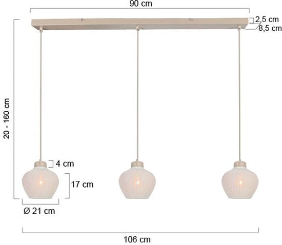 Anne Lighting - hanglamp - Travino - crème - linnen metaal steen - grote eettafellamp - E27 - 4599CR