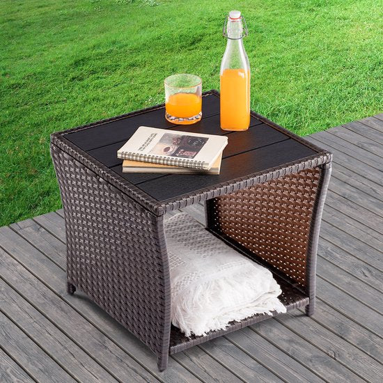 Casaria Polyrattan Bijzettafel - WPC Tafelblad 45x45x40cm – Bruin