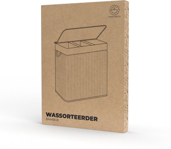 Organess wasmand 3 vakken - Wassorteerder - Wasmand met deksel - Opvouwbaar - 150L - Witte bamboe