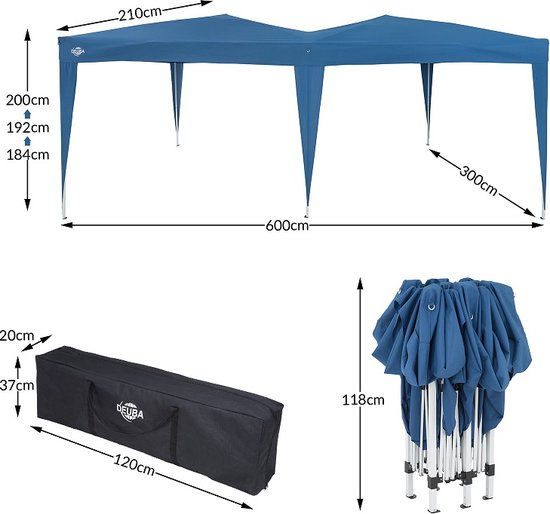 Monzana Partytent - Paviljoen - Easy Up - Met Draagtas - 300 x 600 cm - Blauw