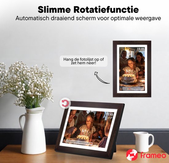 Denver Digitale Fotolijst 15.6 Inch - Hout - XL - Full HD - Frameo App - Fotokader - WiFi - 16GB - IPS Touchscreen - PFF1543DW