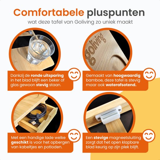 Goliving Laptoptafel - Uitklapbaar tot 39 cm Hoog - Verstelbaar & Opvouwbaar Werkblad - Ergonomische Laptop Tafel - Banktafel - Bedtafel - Laptopstandaard - Hout