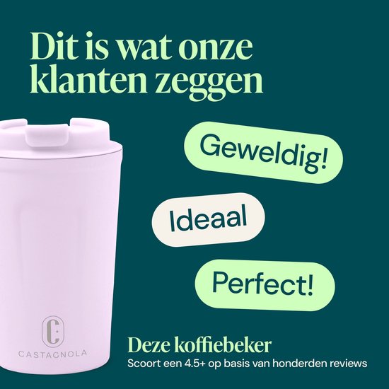 Castagnola Thermosbeker - Koffiebeker To Go - Reismok voor Koffie en Thee - Theemok - 380 ML - RVS - Paars