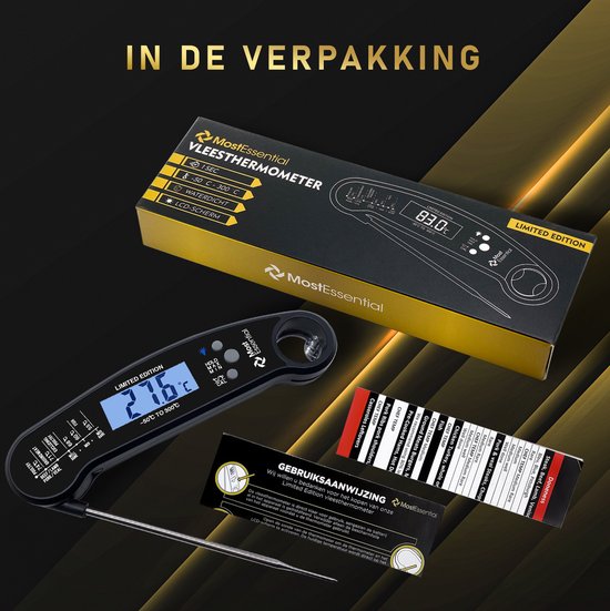MostEssential Premium Vleesthermometer - BBQ Thermometer - Zwart