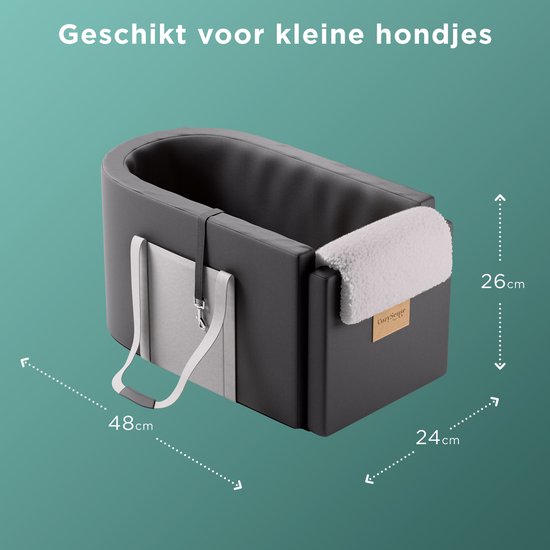 CozySense® Honden Autostoel - Hondenmand Auto met Wasbare Hoes - Voor Kleine Hond - Past in Middenconsole - Ook als Draagtas - Zwart/Grijs
