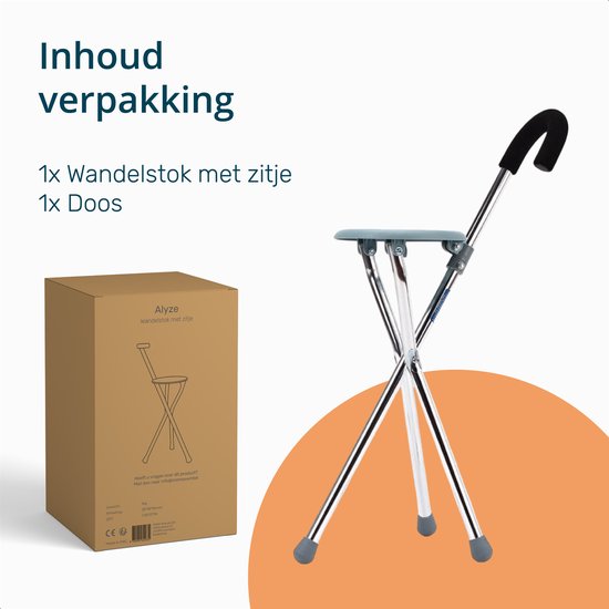 Alyze Wandelstok met zitje - Driepoot - Wandelstokken - Opvouwbaar