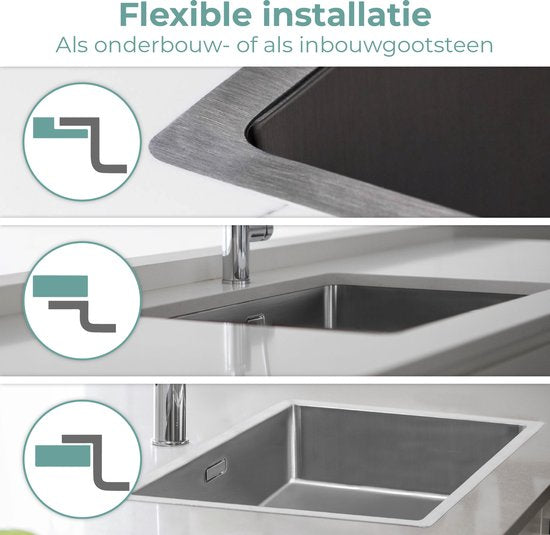 Mizzo Quadro Grote Spoelbak 50X40CM - met rechte binnenhoeken - Brede Wasbak Keuken - Onderbouw / Vlakbouw / Inbouw - RVS Gootsteen 1.2mm dik - Vanaf 60cm kast