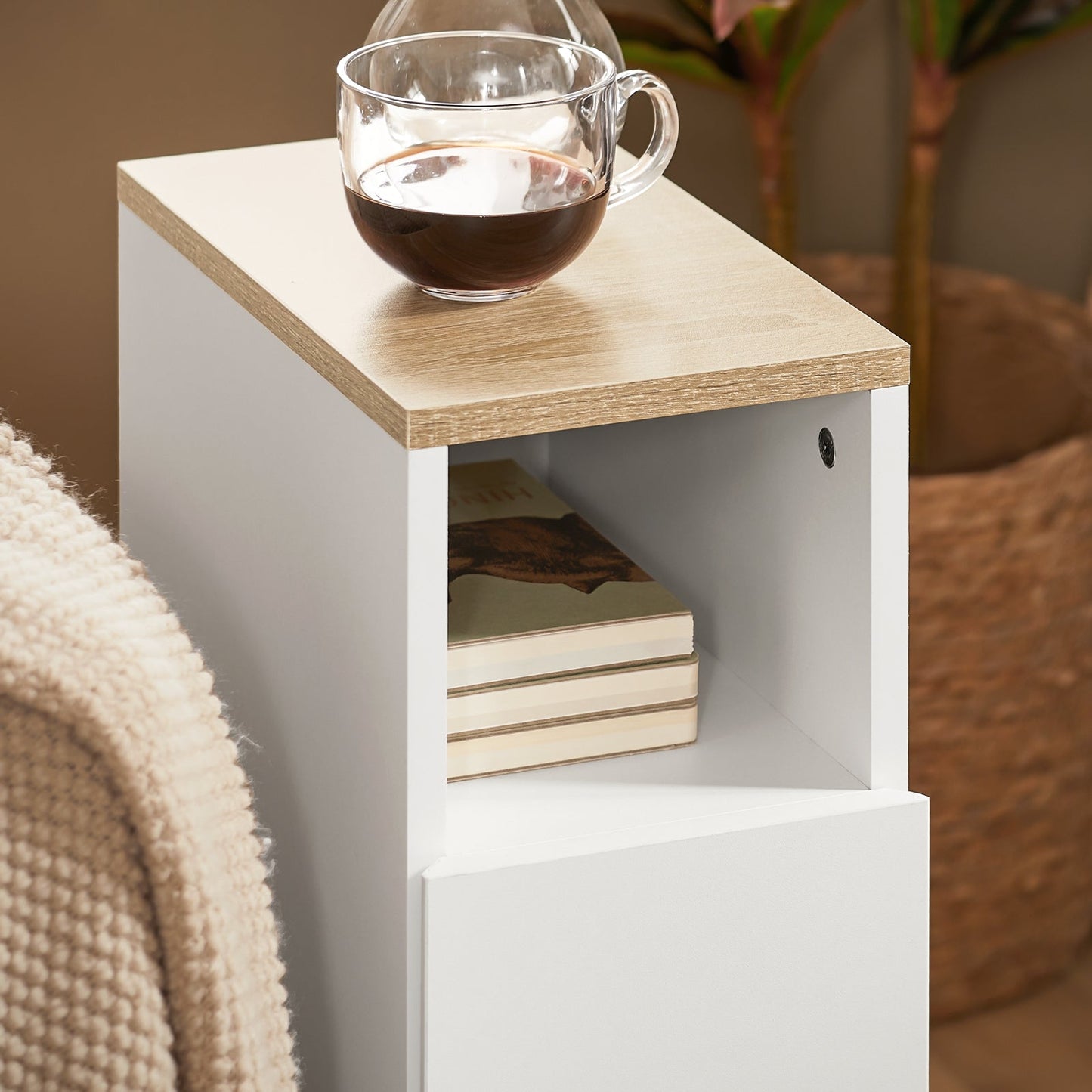 SoBuy Nachtkastje - FBT149-WN - 2 Laden & Open Vak - 20 cm x 35 cm x H60 cm - Wit