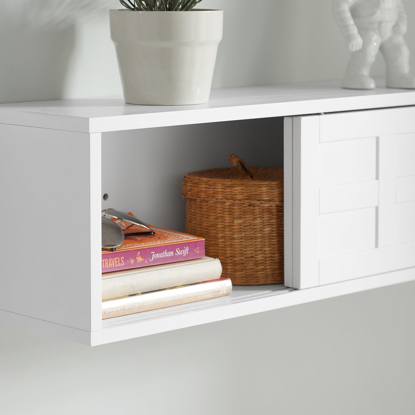 SoBuy Wandkast - Wandgarderobe - Met Schuifdeuren En Vak - Ganggarderobe - Wandrek - Wit - MDF - 20 x 75 x 23 cm