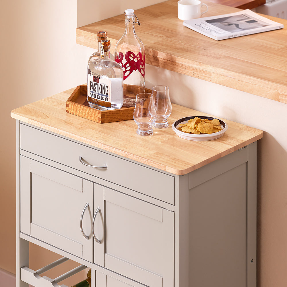 SoBuy FKW45-KA Keuken Rolwagen – Lichtgrijs – 67x38x87 cm – Met Lade, Deuren en Flessenhouder