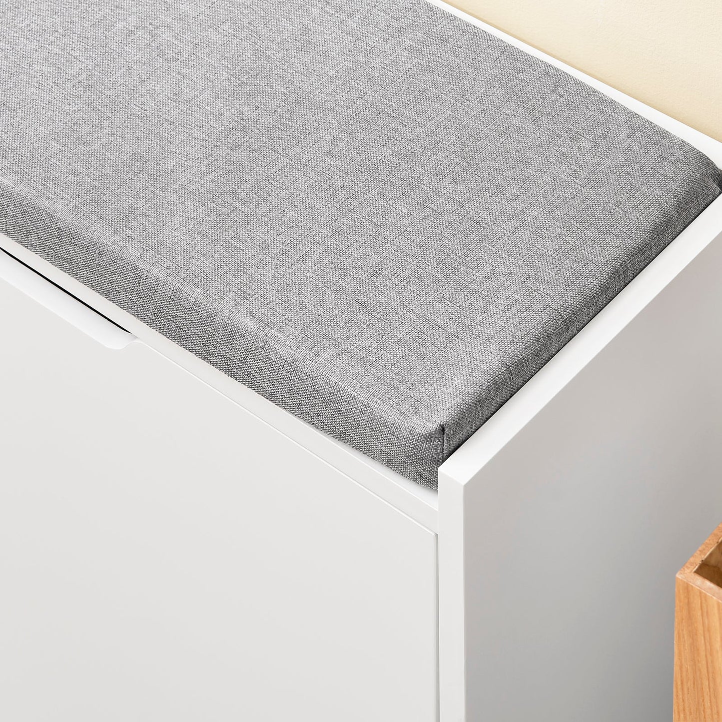 sobuy schoenenkast schoenenbank FSR151-L-W - 105 x 24 x 52 cm - wit met grijs kussen
