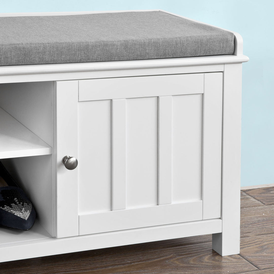 SoBuy Schoenenkast met gestoffeerd zitvlak - 2 Kasten -Landelijk - Max. 120 kg -103 x 34 x 43 cm - Wit / Grijs