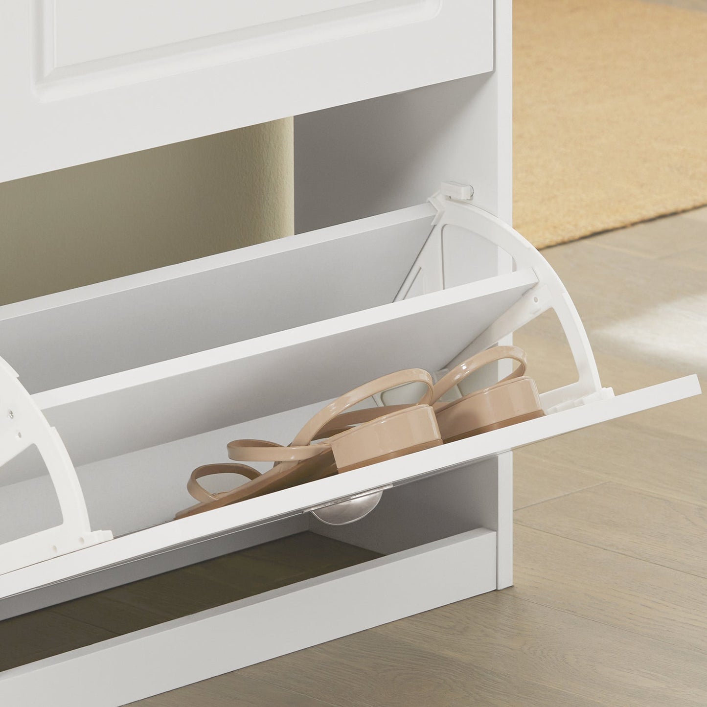 SoBuy FSR79-W Schoenenkast met 4 Kleppen - 105x24x83 cm - Wit - Ruimte voor 16 Paar Schoenen