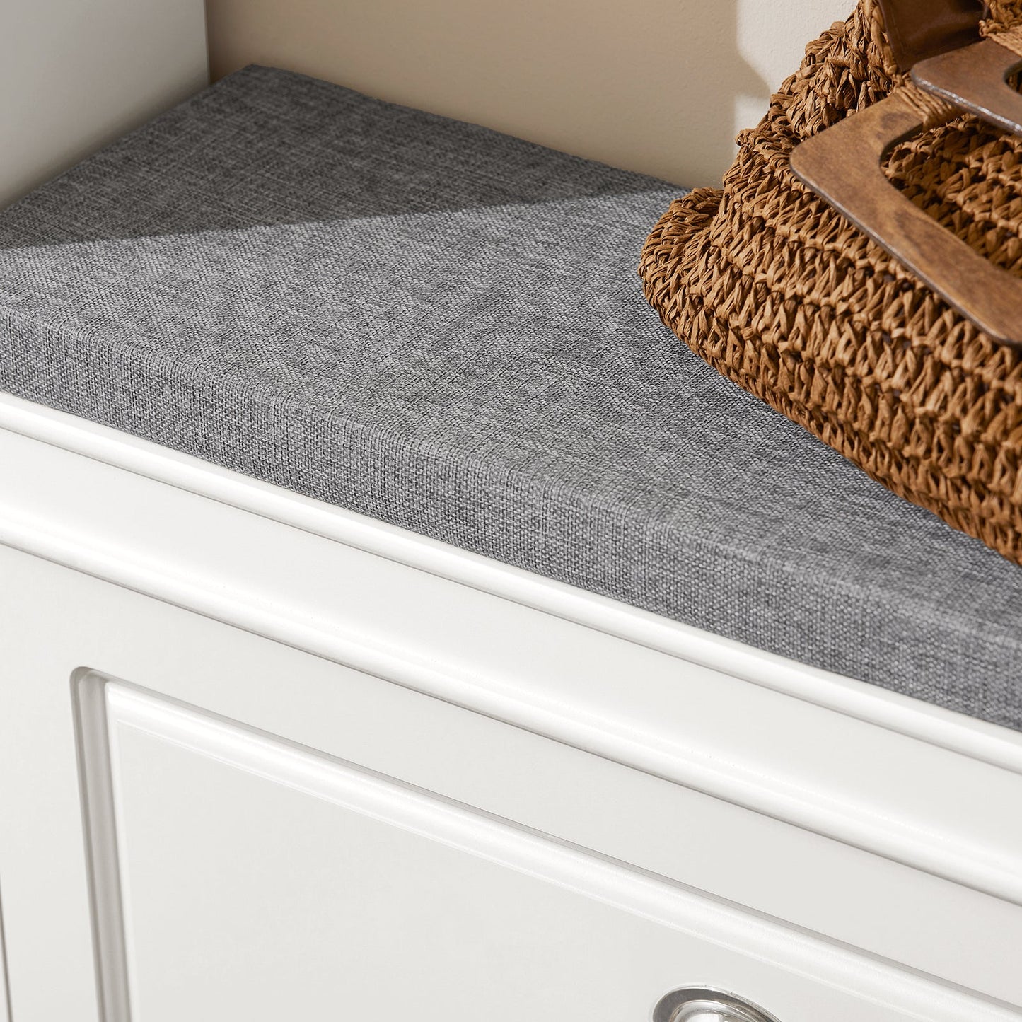 SoBuy Schoenenbank met Opbergruimte en Zitkussen – Wit – 75 x 24 x 51 cm – Compact Halmeubel met Klep