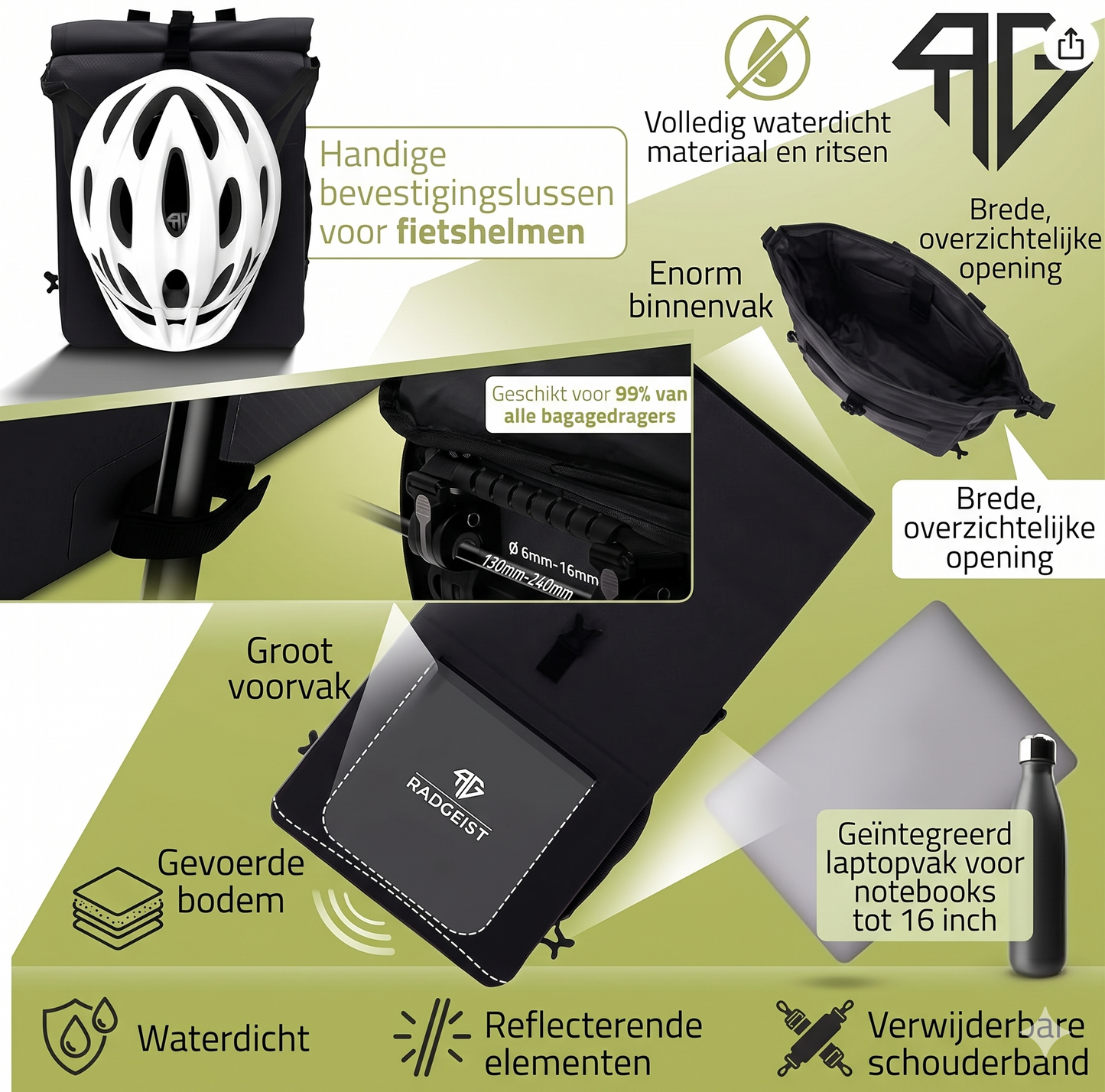 RADGEIST 3in1 fietstas - Waterdicht - Snelsluiting - 25L - Fietsrugzak - Zwart
