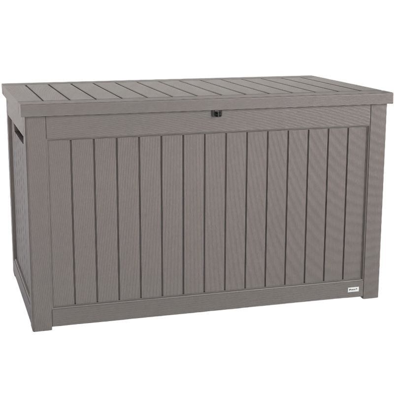 LifeGoods Kussenbox XL - 870L - Kunststof Houtlook - Grijs - Extra Groot Formaat