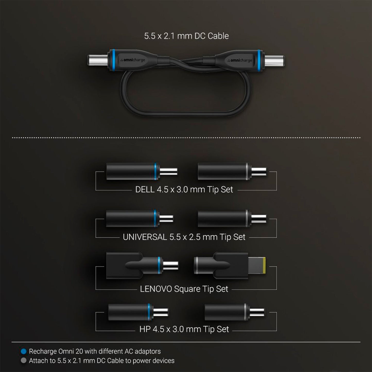 Omnicharge DC-kabel-PC Kabel - Lenovo,Dell en HP - Zwart - 15 cm