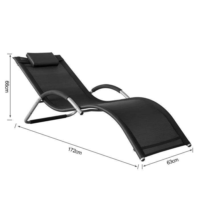SoBuy Tuinstoel - Ligstoel Zwart - 63x66x172cm - OGS38-SCH