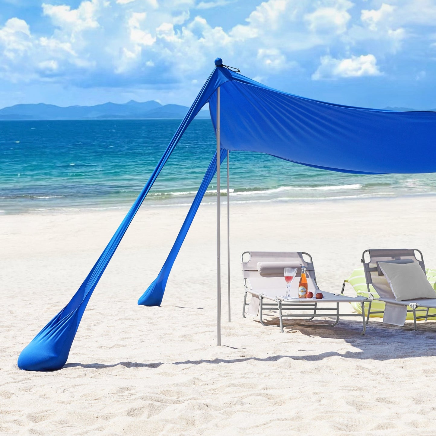 SoBuy OZT02-DB Strandtent 400x400x200 cm – Koningsblauw – Lycra Polyester – UPF 30 – Draagbare Strandluifel met Draagtas