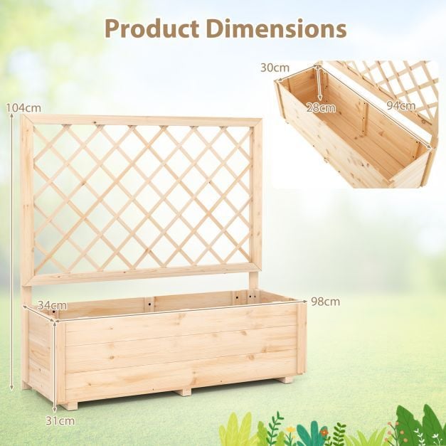 Coast Verhoogde Plantenbak met Klimrek – Houten Moestuinbak 98 x 34 x 104 cm – Naturel