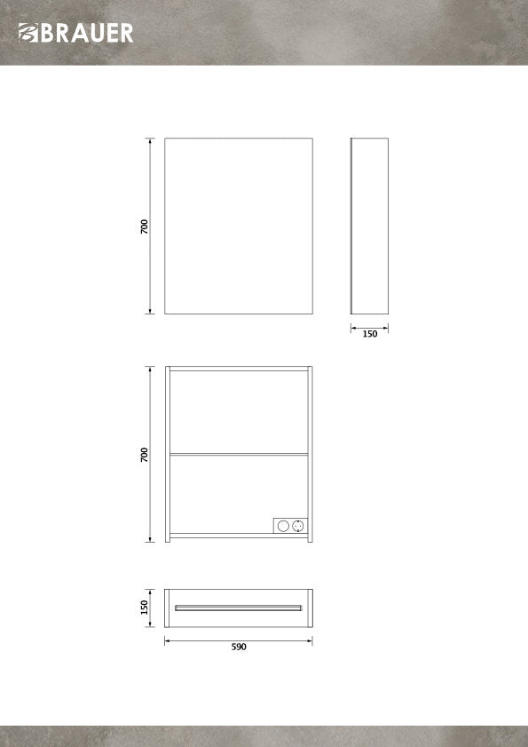 Brauer Dual 60 spiegelkast - 60 cm - zwart - met verlichting en dubbele spiegel