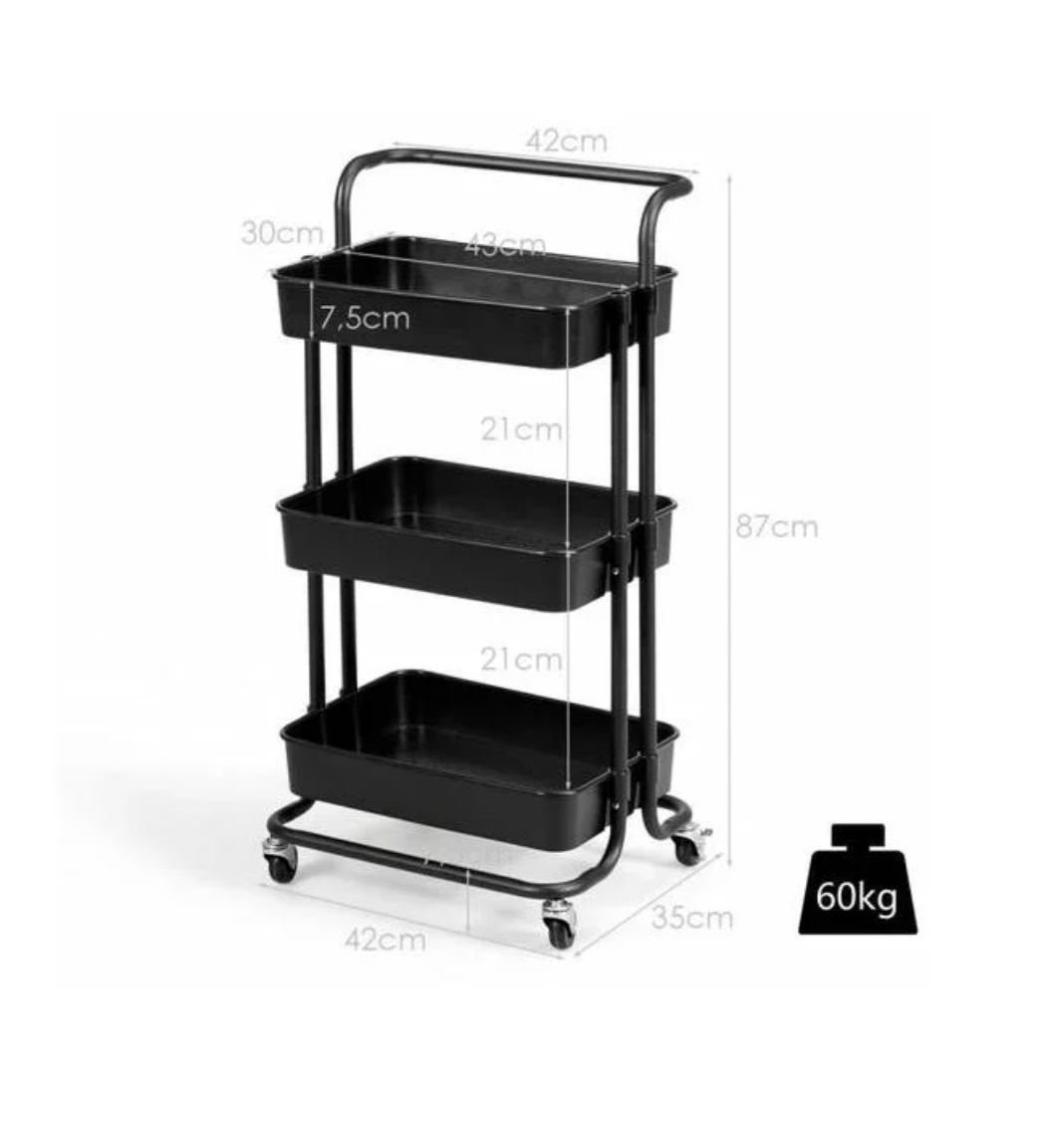 Coast Trolley - Ijzer & ABS - Max. 60kg - 42 x 35 x 87 cm - Zwart
