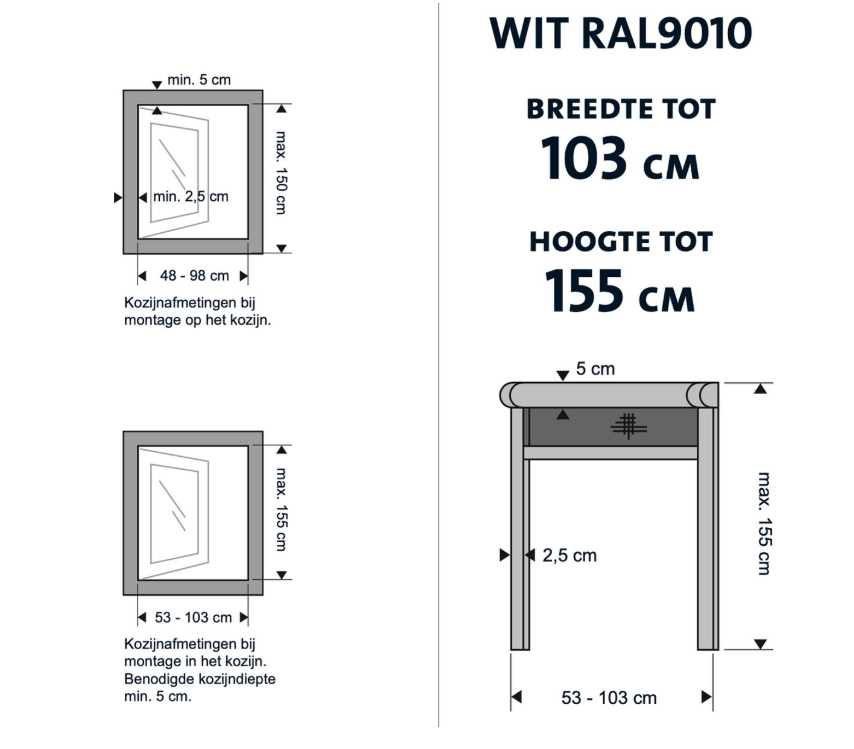 Bruynzeel - Rolhor Raam S700 Serie - Automatisch Rolsysteem Met Demper, Op Maat Te Maken - 103 x 155 cm - Aluminium/Fiberglas - Wit