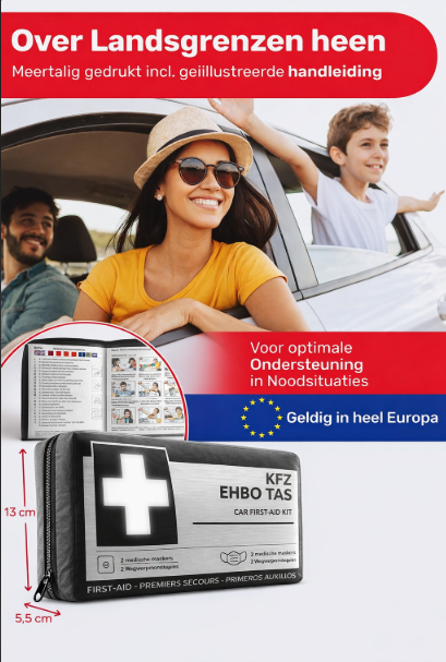 HELDENWERK - Verbandtas & EHBO-kit Auto - DIN 13164:2022 Norm - Zwart Waterafstotend Nylon - Inclusief Beademingsdoekjes & Mondkapjes - Voor Auto & Motor - Compact & Veilig