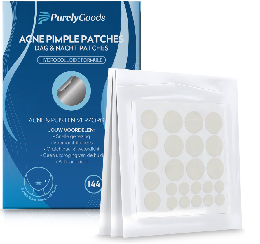 PurelyGoods® Pimple Patches - 144 st in 3 formaten - Acne Patches - Gezichtsmasker - Hydrocolloid & Tea Tree Olie - Acneverzorging