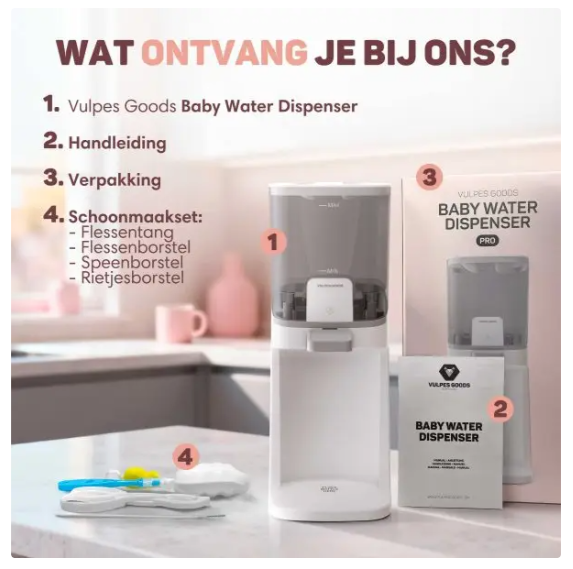 Vulpes Goods® – Baby Water Dispenser Pro – 1,6 Liter – Voorzien Van 3 Temperatuurstanden En LED-Indicatie En Eénhandige Bediening – Voor Flesvoeding En Thee – Wit En Lichtgrijs Kunststof