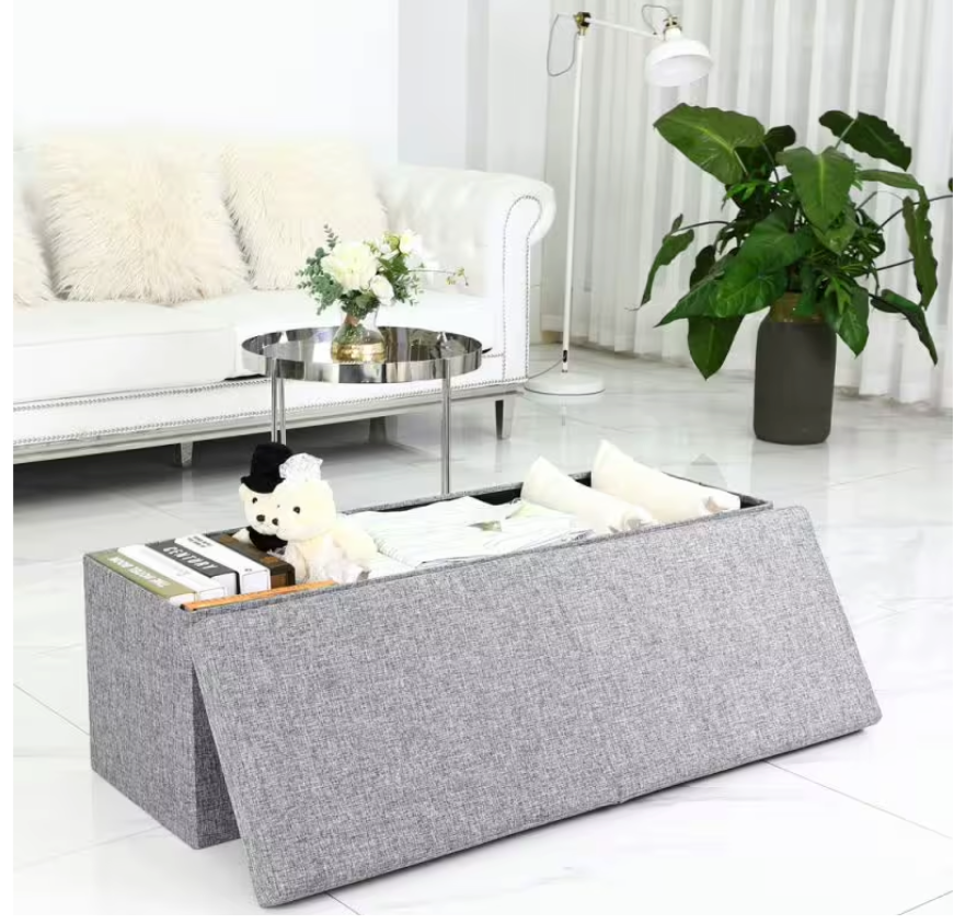 Casaria Opbergbank Hocker Faltbar – Voorzien Van Tweezijdig Te Openen Deksel En Vormvast Schuimkussen En Inklapbaar Frame – Voor Woonkamer En Slaapkamer – Lichtgrijs Polyester En Mdf – 80x40x40 cm