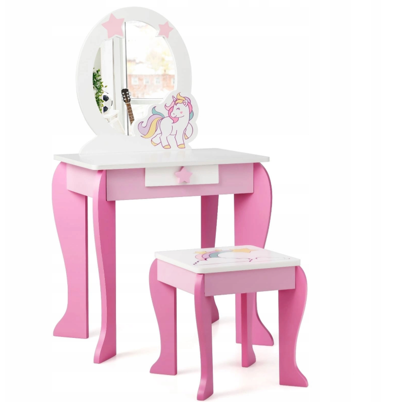 costway kaptafel voor meisjes - wit met roze - 49.5 x 35.5 x 89 cm