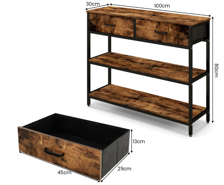 Coast - Consoletafel met 2 Stoffen Laden - 100 cm - Metalen Frame - Kantelbeveiliging