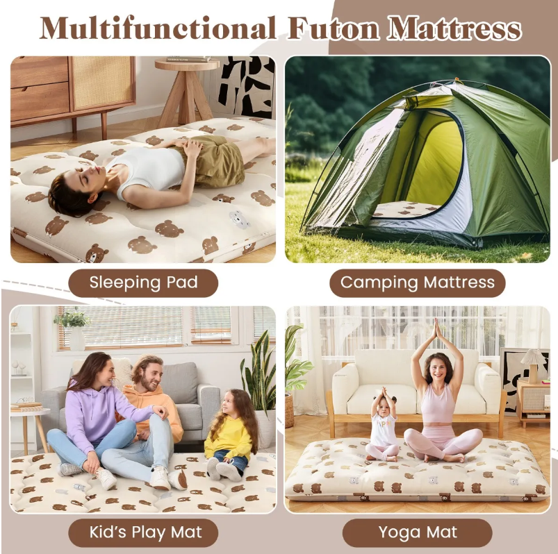 Comfortabele Coast Futon Matras 140 cm Beige – Opvouwbare Tatami Slaapmat met Wasbare Hoes