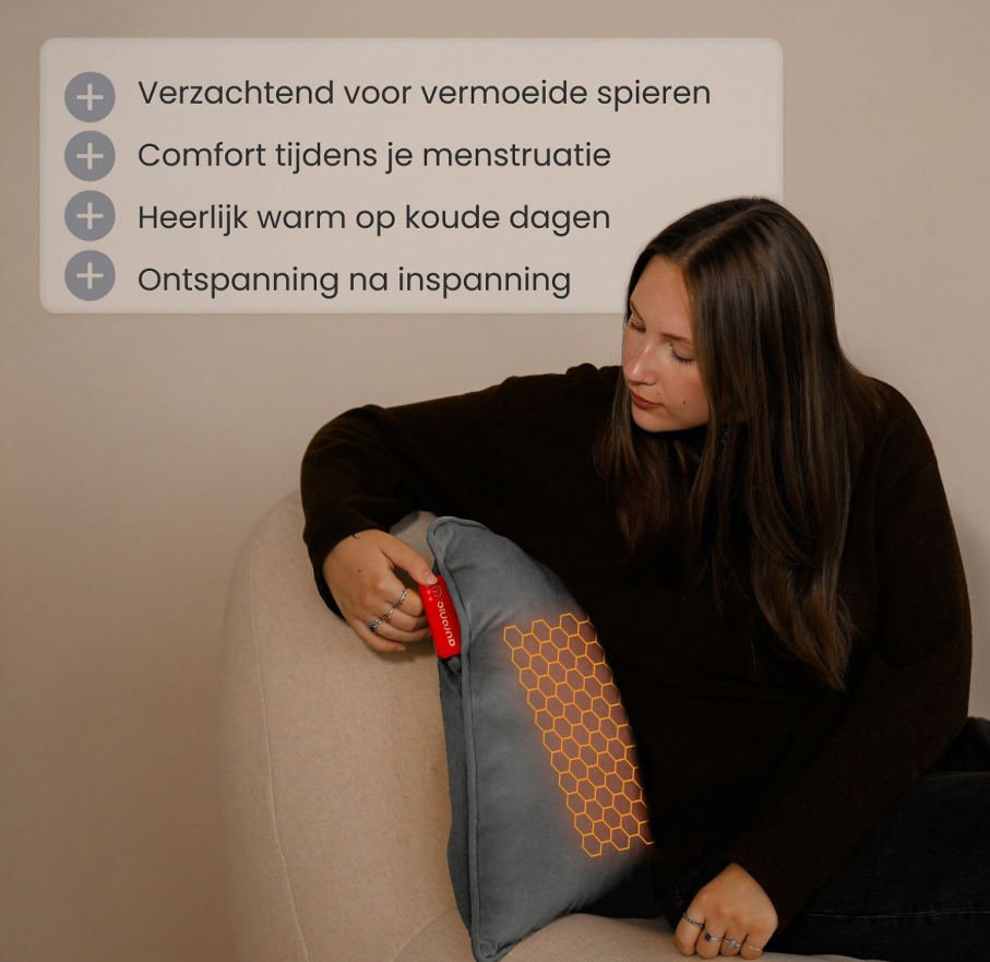 AURONIC AU3543 – Warmtekussen Knit – 45x60 cm – Grijs – Oplaadbaar & Draadloos – Infrarood – Extra Groot Warmtekussen