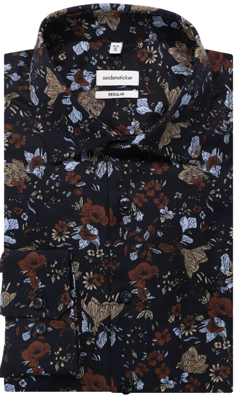 Seidensticker Regular Fit Overhemd – Marine Bedrukt – Twill – Zaken Kent – Maat 45