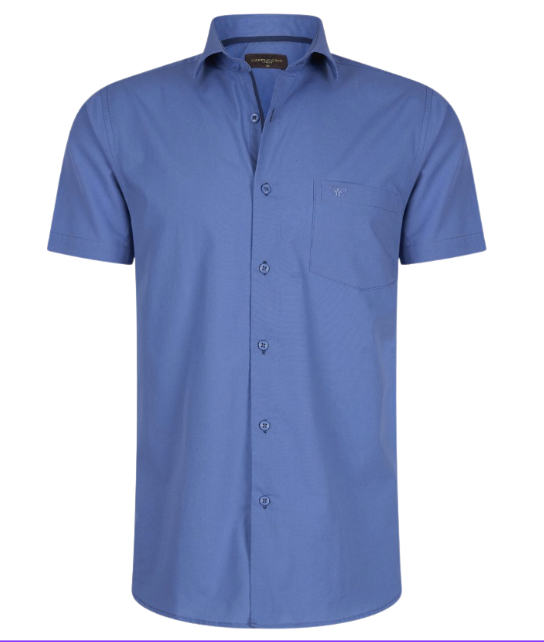 Cappuccino Italia - Shortsleeve - Heren Overhemden Overhemd Uni - Blauw - Maat XL