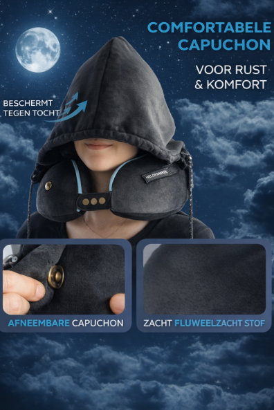 HELDENWERK – Nekkussen & Reiskussen – Donkergrijs Traagschuim – Met Verstelbare Koordsluiting & Fluweelzachte Hoes – Ergonomisch Comfort – Voor Vliegtuig & Auto